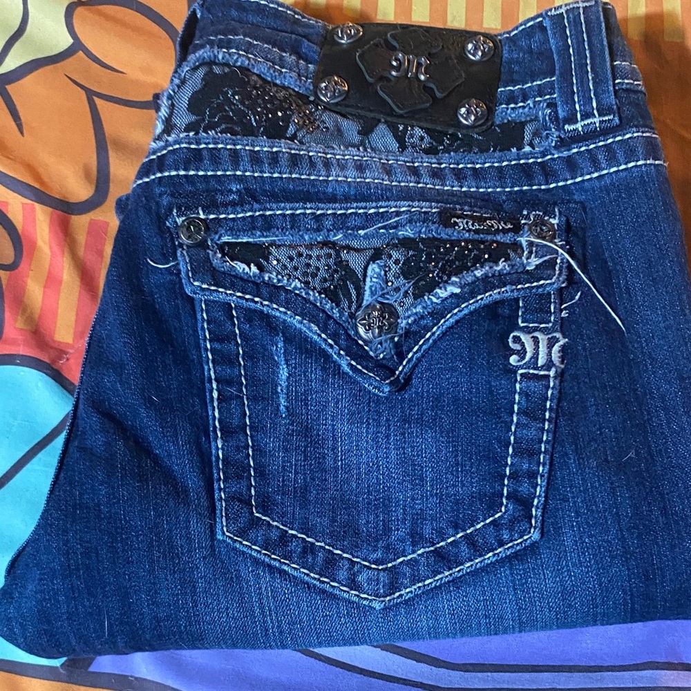 Miss Me Dark Blue Wide bootcut distressed Jeans